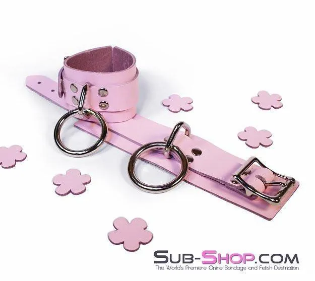 0992A      Captured Beauty Princess Pink Leather Bondage Wrist Cuffs