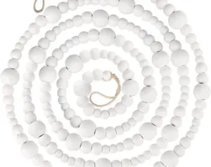 9 Foot White Wood Bead Ball Christmas Garland