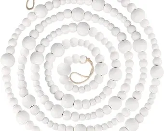 9 Foot White Wood Bead Ball Christmas Garland