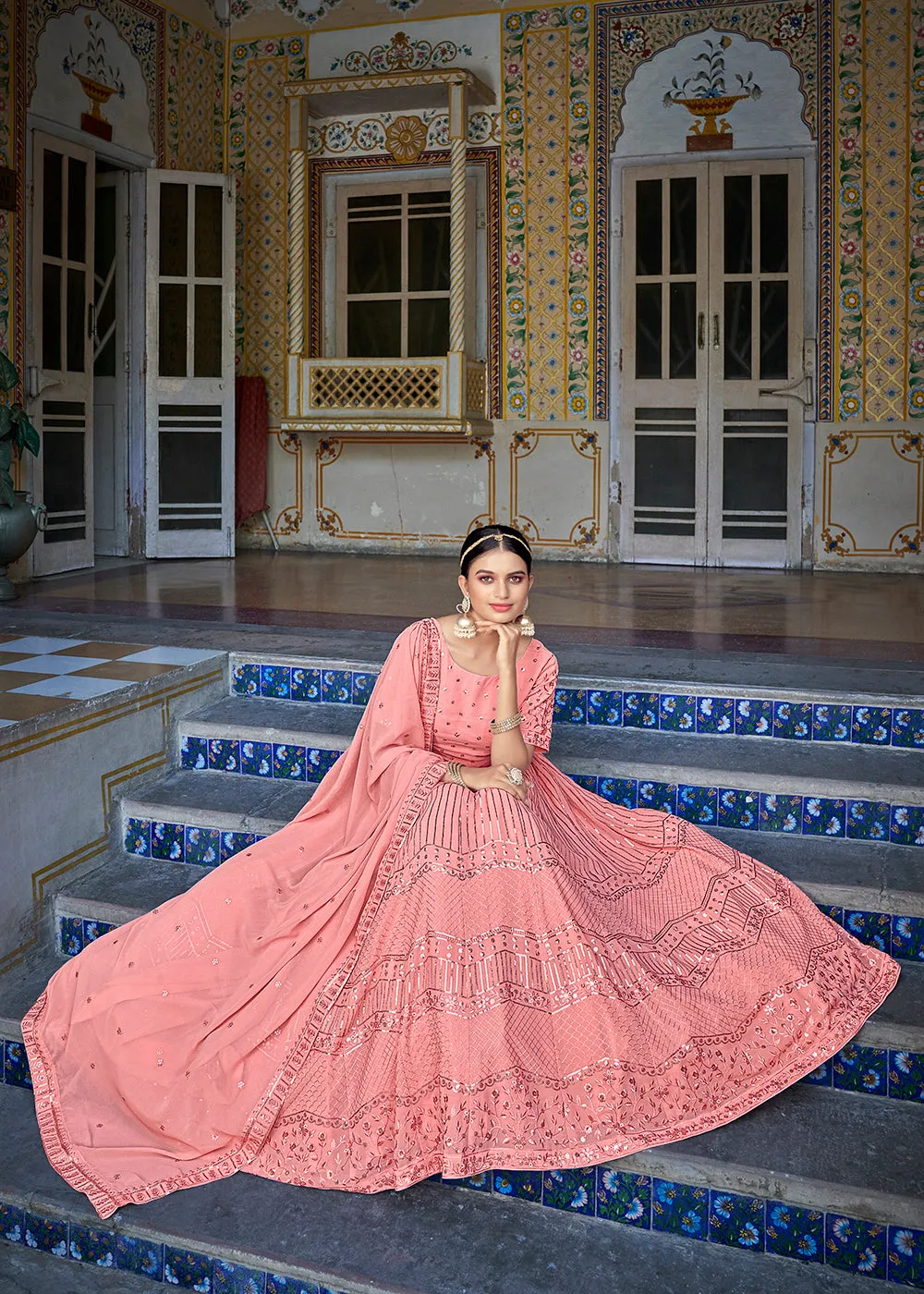 A Line Pink Trendy Sequins Embroidered Wedding Lehenga