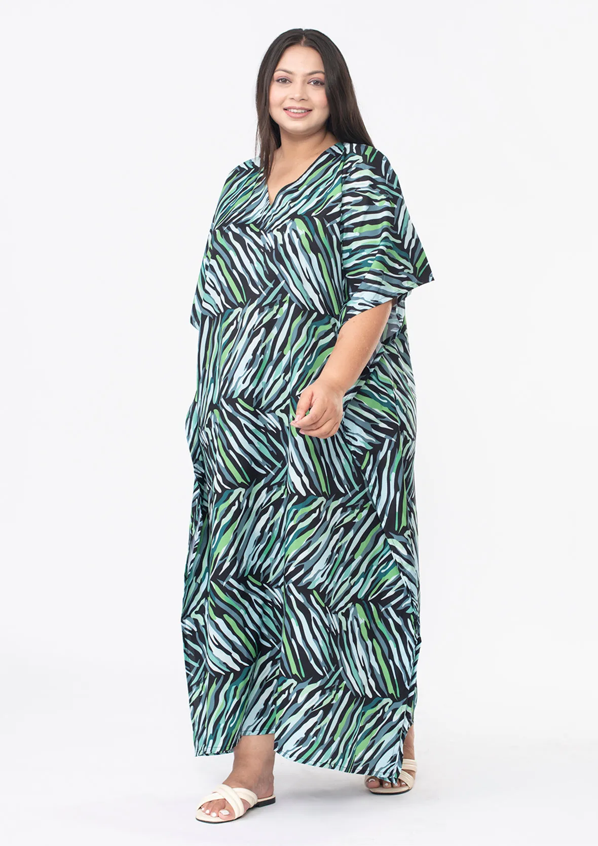 Abstract V-Neck Long Kaftan