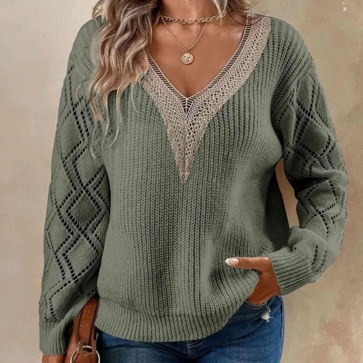 Alessa Contrast V-Neck Sweater, 2 Colors