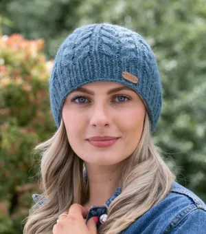 Aran Cable Pullon Hat - Blue