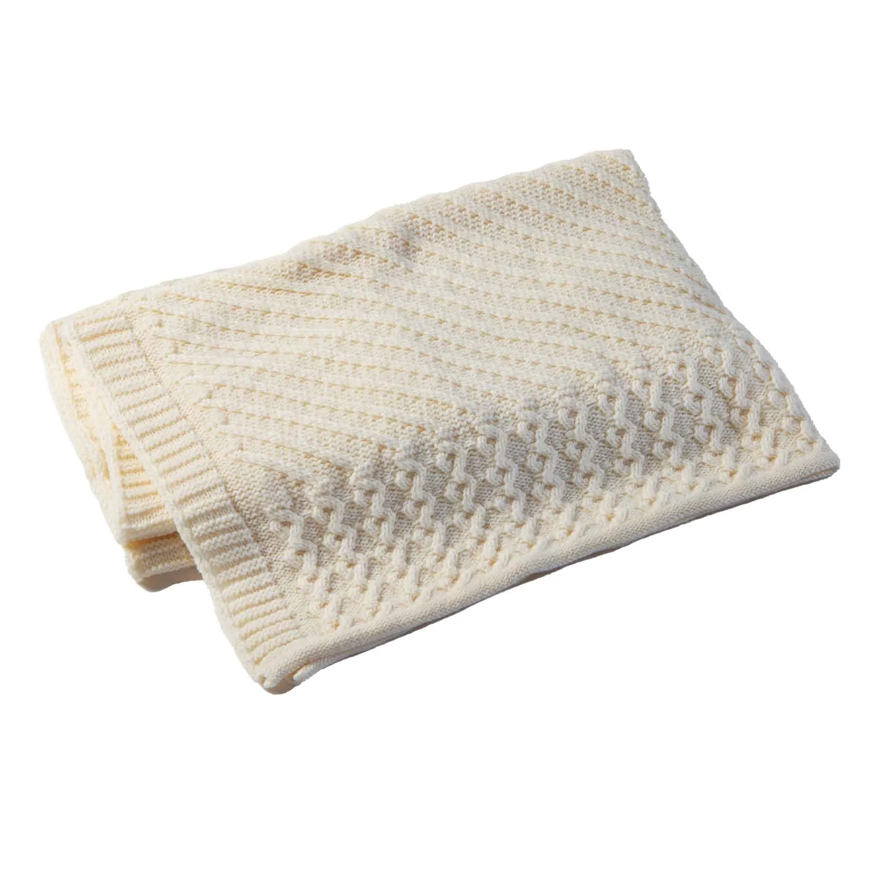 Aran Wool Shamrock Throw Blanket- Cream