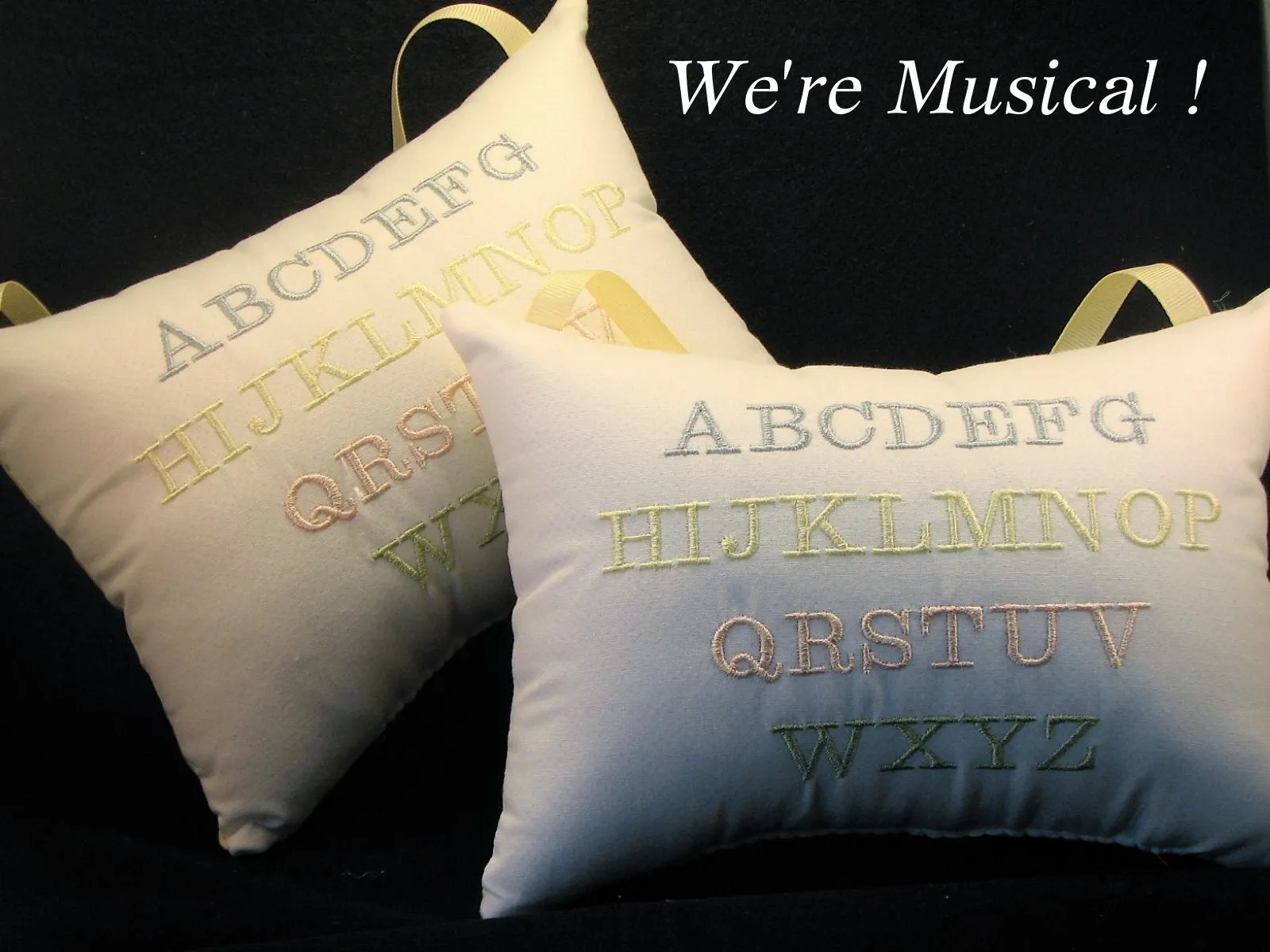 Baby Alphabet Music Box Pillow -- Personalized Embroidered MUSICAL Keepsake