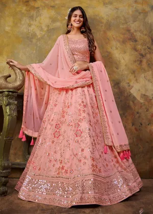 Baby Pink Premium Georgette Sequins Wedding Lehenga Choli