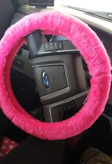 Barbie Pink fuzzy faux fur car steering wheel cover