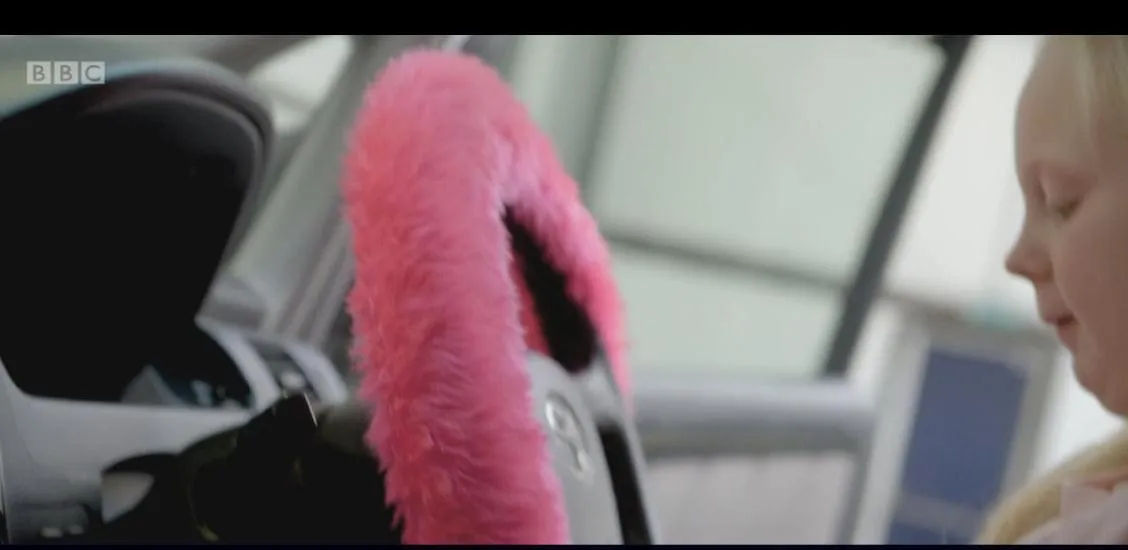 Barbie Pink fuzzy faux fur car steering wheel cover