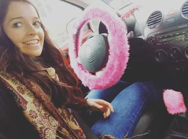 Barbie Pink fuzzy faux fur car steering wheel cover