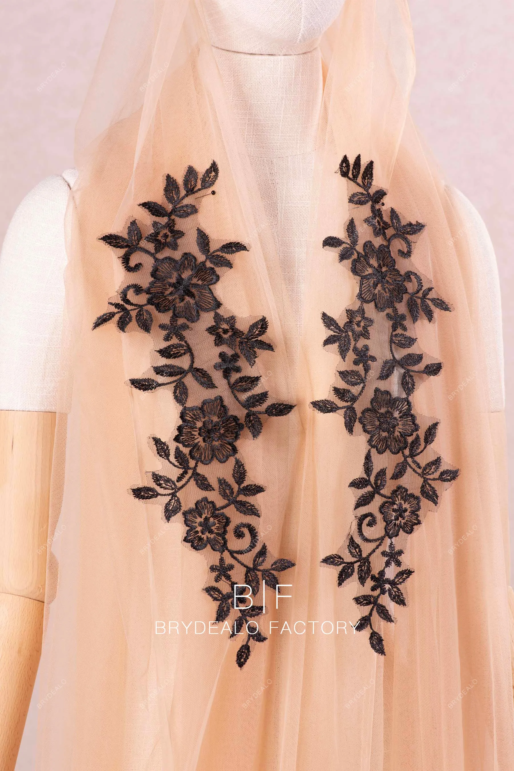 Black Flower Embroidered Lace Appliques