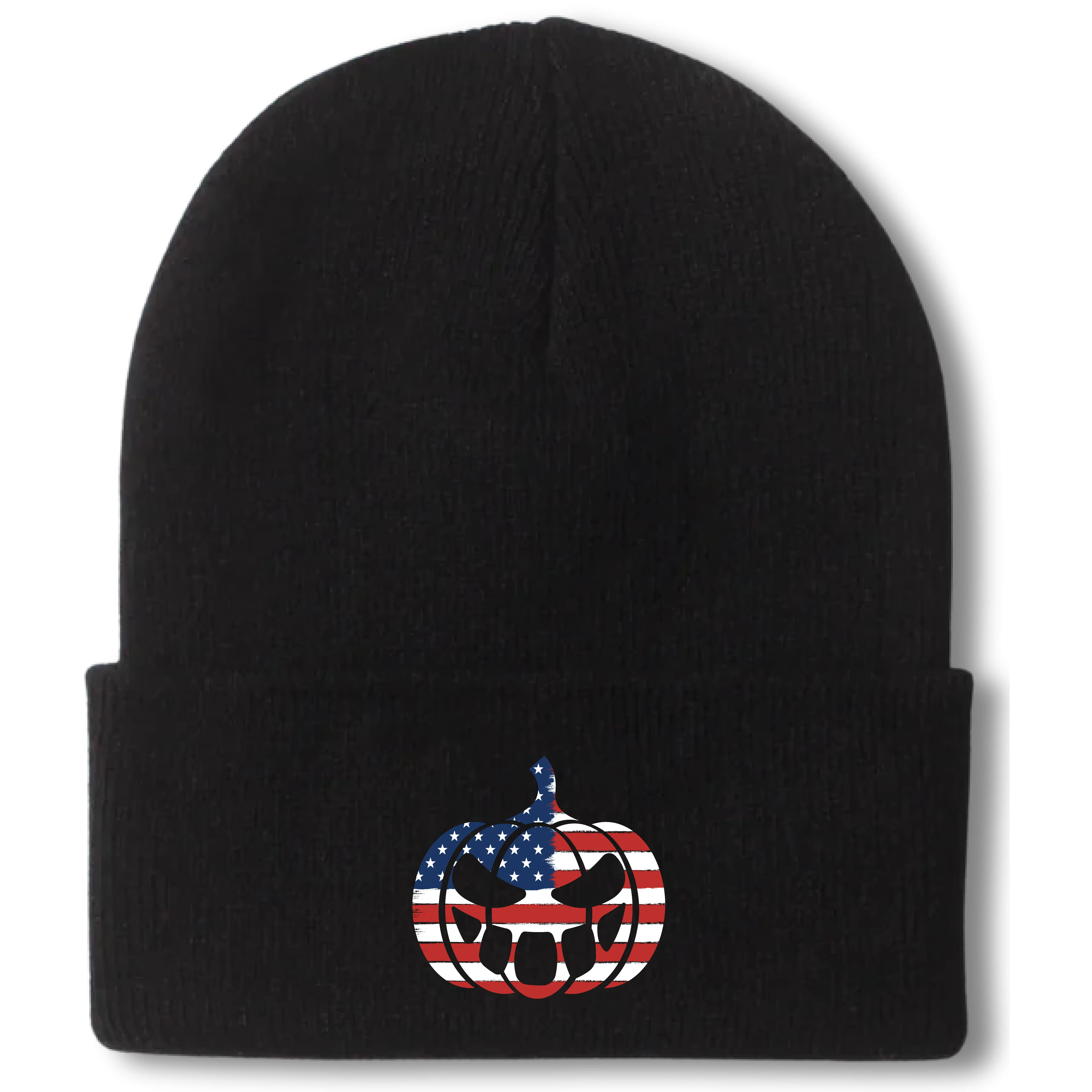 Black Knit Cuffed Beanie with Embroidered American Flag Jack O' Lantern – United Halloween