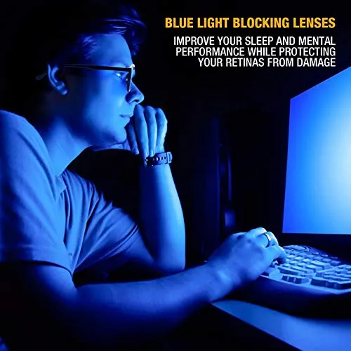 Blue Light Blocking Glasses - Computer Screen Bluelight Protection - Anti UV Glare - Buxton Model ( 2.0, Black)