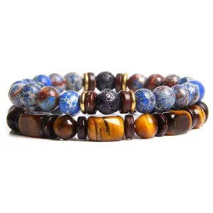 Buddha Stones 2PCS Healing Crystal Emperor Stone Tiger Eye Bead Bracelet