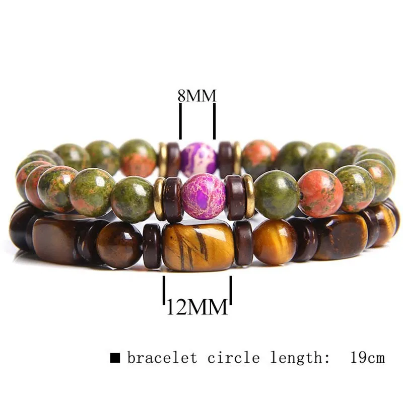 Buddha Stones 2PCS Healing Crystal Emperor Stone Tiger Eye Bead Bracelet