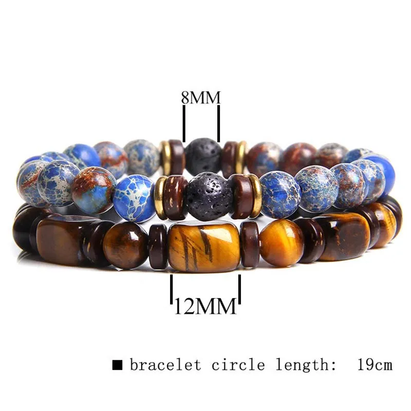 Buddha Stones 2PCS Healing Crystal Emperor Stone Tiger Eye Bead Bracelet