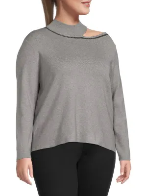 Calvin Klein plus sweater with cutouts, gray