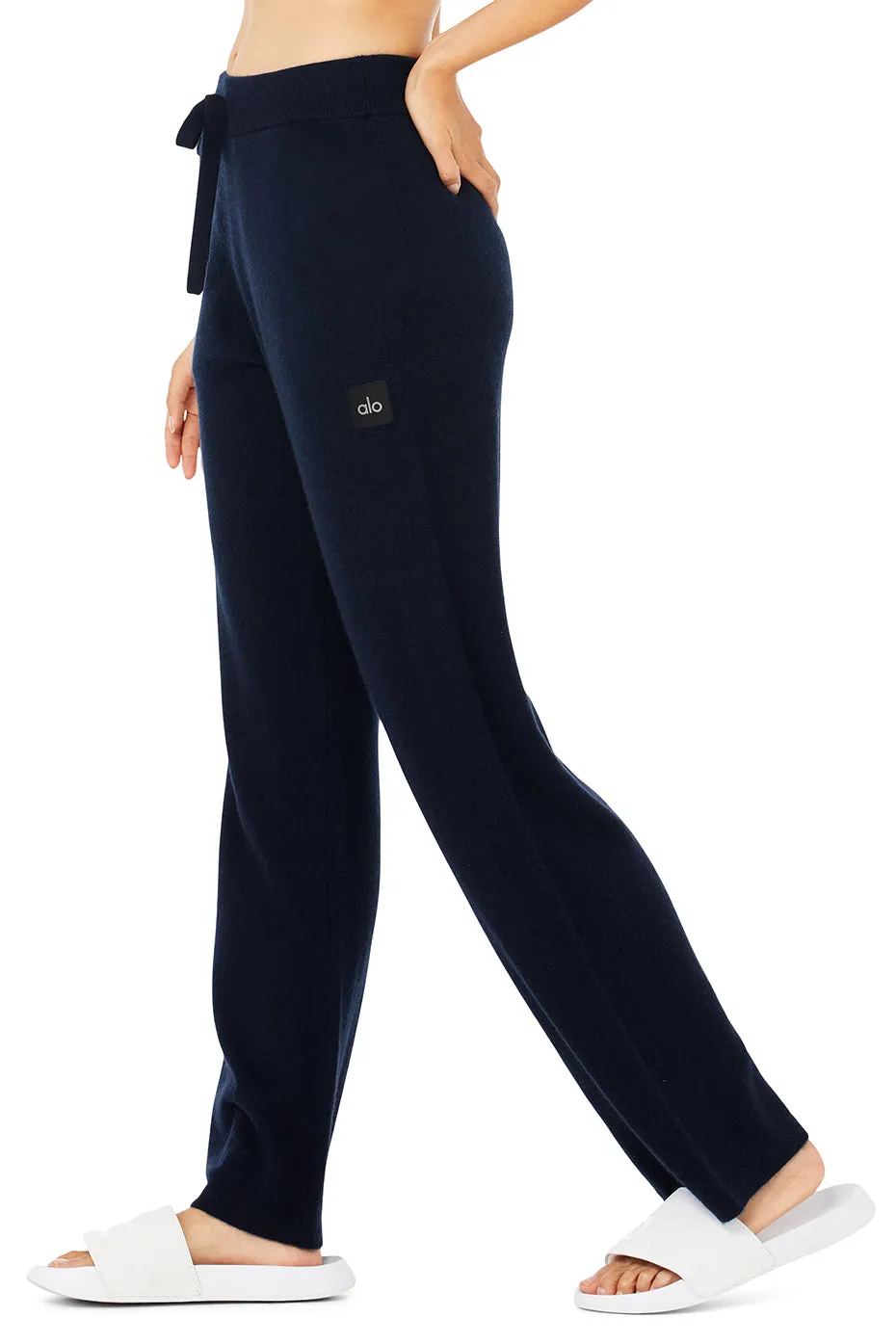 Cashmere High-Waist Jet Set Wide Leg Pant - Navy