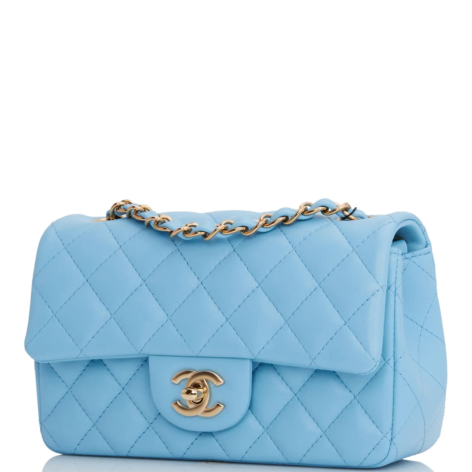 Chanel Mini Rectangular Flap Bag Blue Lambskin Light Gold Hardware