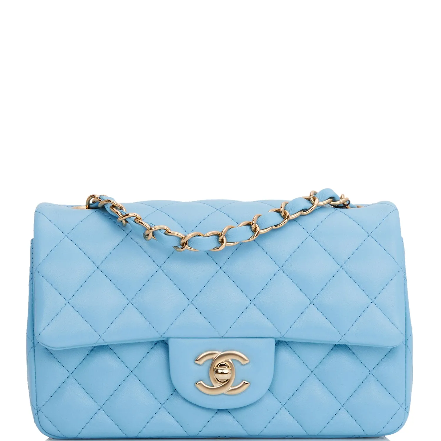 Chanel Mini Rectangular Flap Bag Blue Lambskin Light Gold Hardware