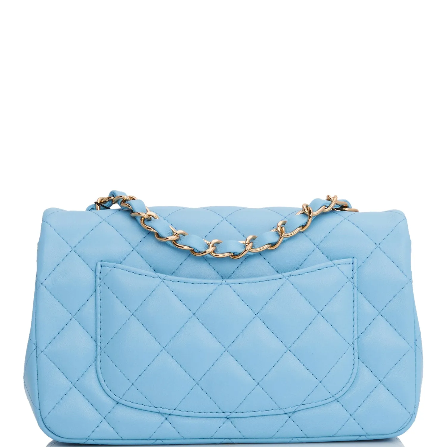 Chanel Mini Rectangular Flap Bag Blue Lambskin Light Gold Hardware