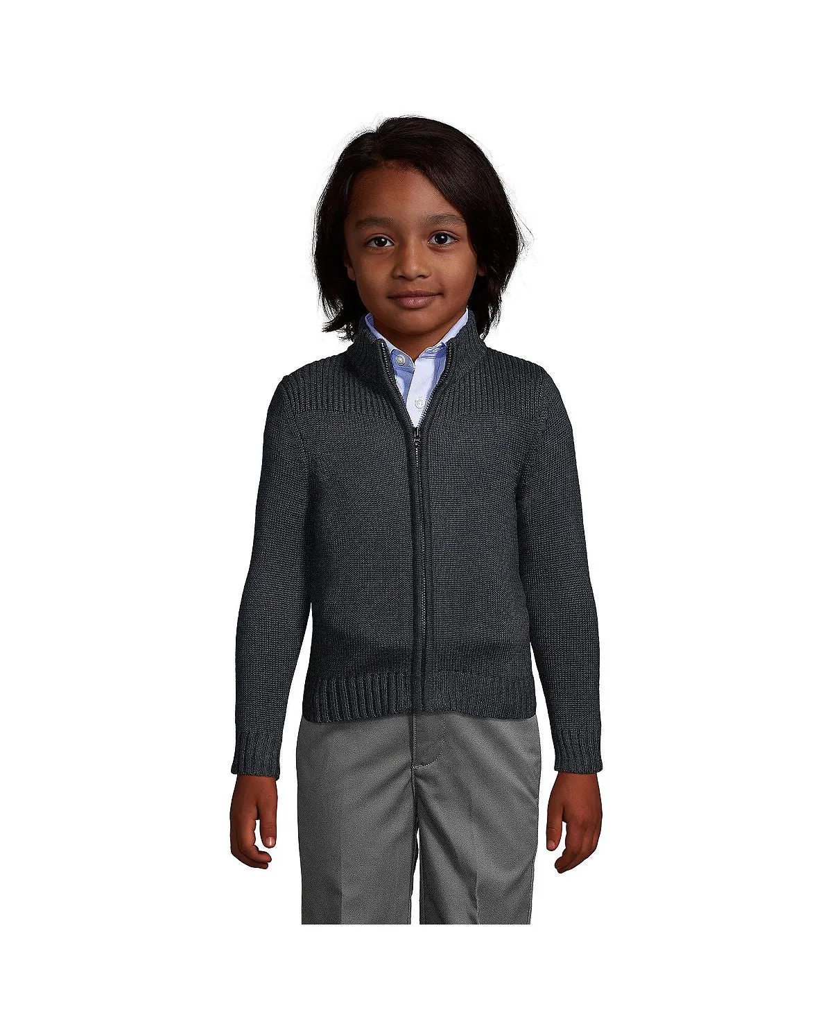 Children's school uniform for boys cotton front zip modal cardigan, Lands' End sweater