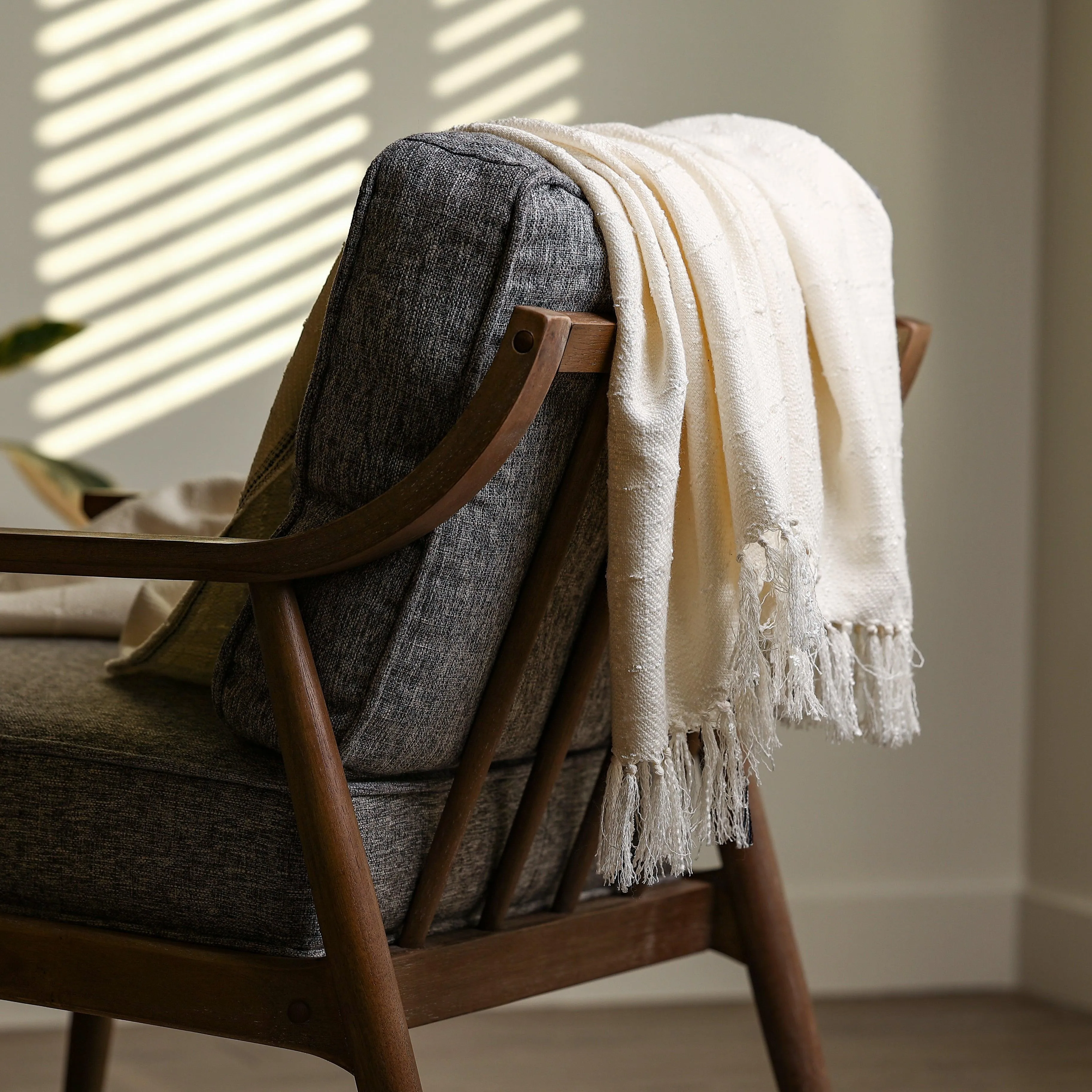 Colored Subtle Tweed Throw Blankets 58" x 67"  3.5" Tassels