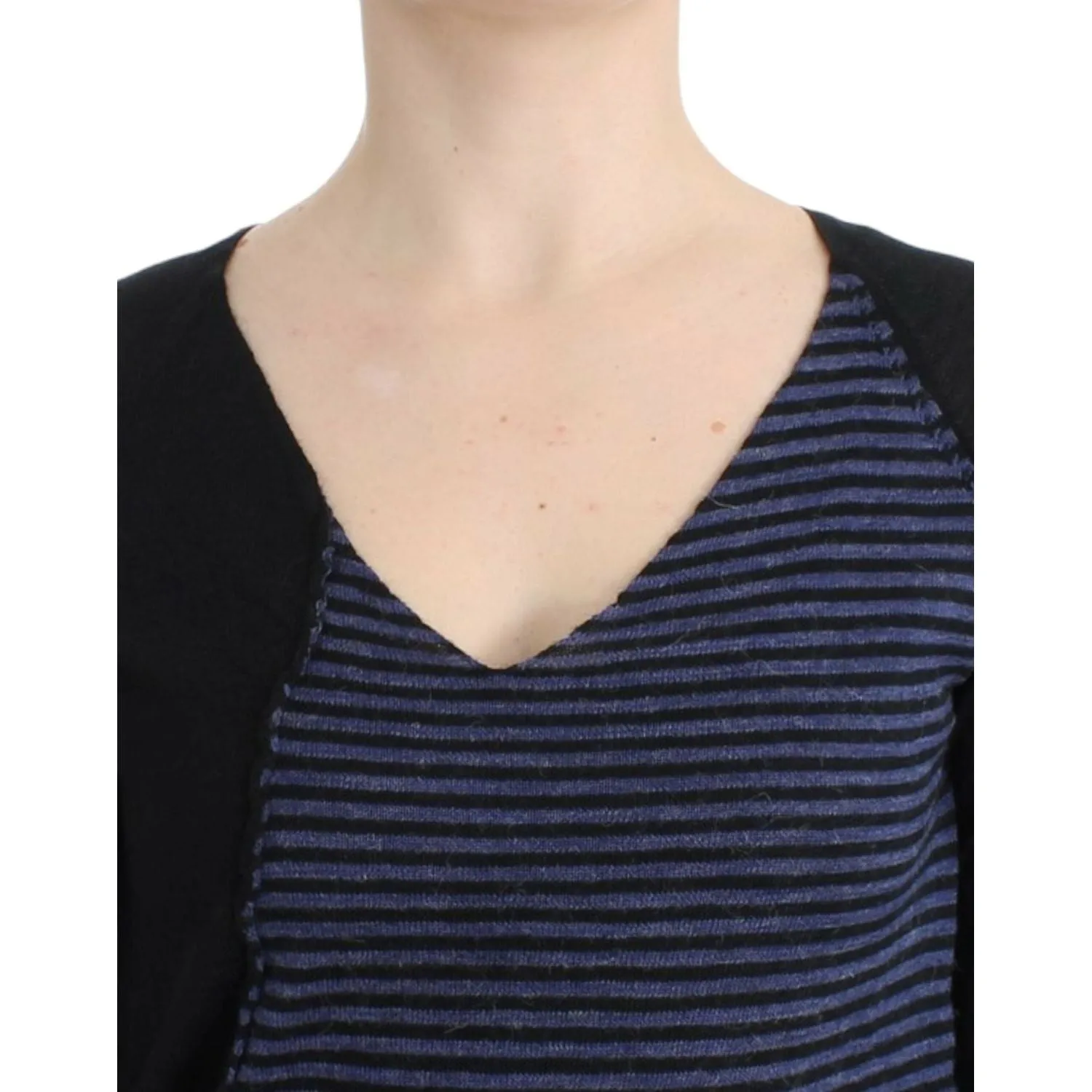 Costume National Chic Striped V-Neck Wool Blend Sweater