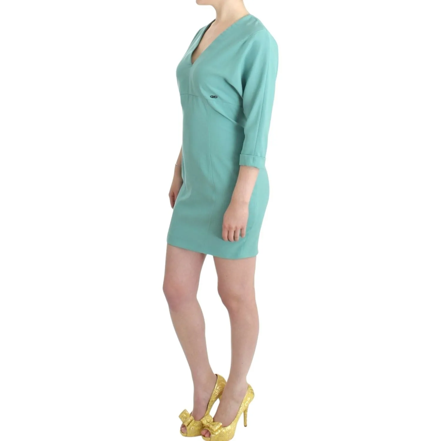 Costume National Elegant Green V-Neck Midi Dress