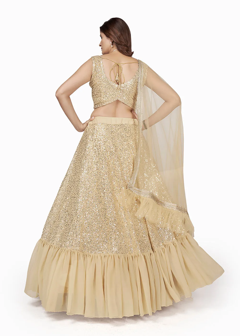 Cream Multi Sequins Embroidered Party Wear Lehenga Choli