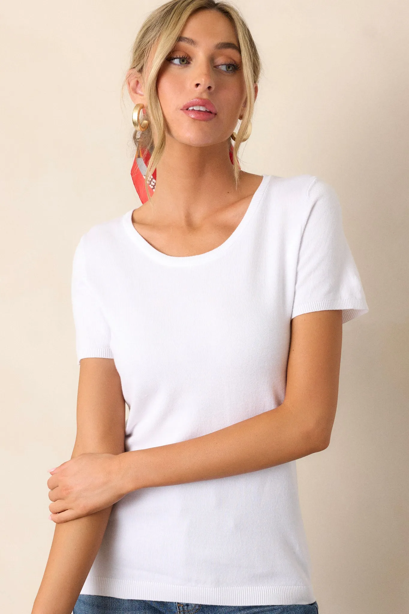 Cross Your Mind White Short Sleeve Sweater Top