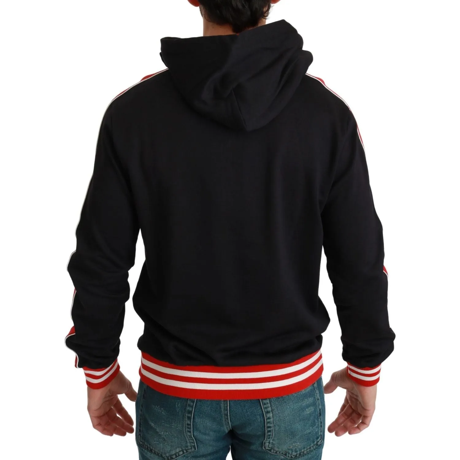 Dolce & Gabbana Elegant Black Hooded Sweater with Multicolor Motif