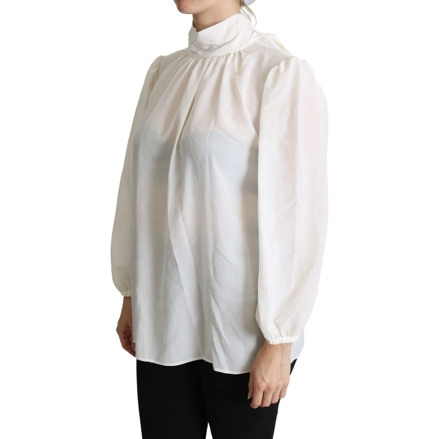 Dolce & Gabbana Elegant White Silk Pussy Bow Blouse