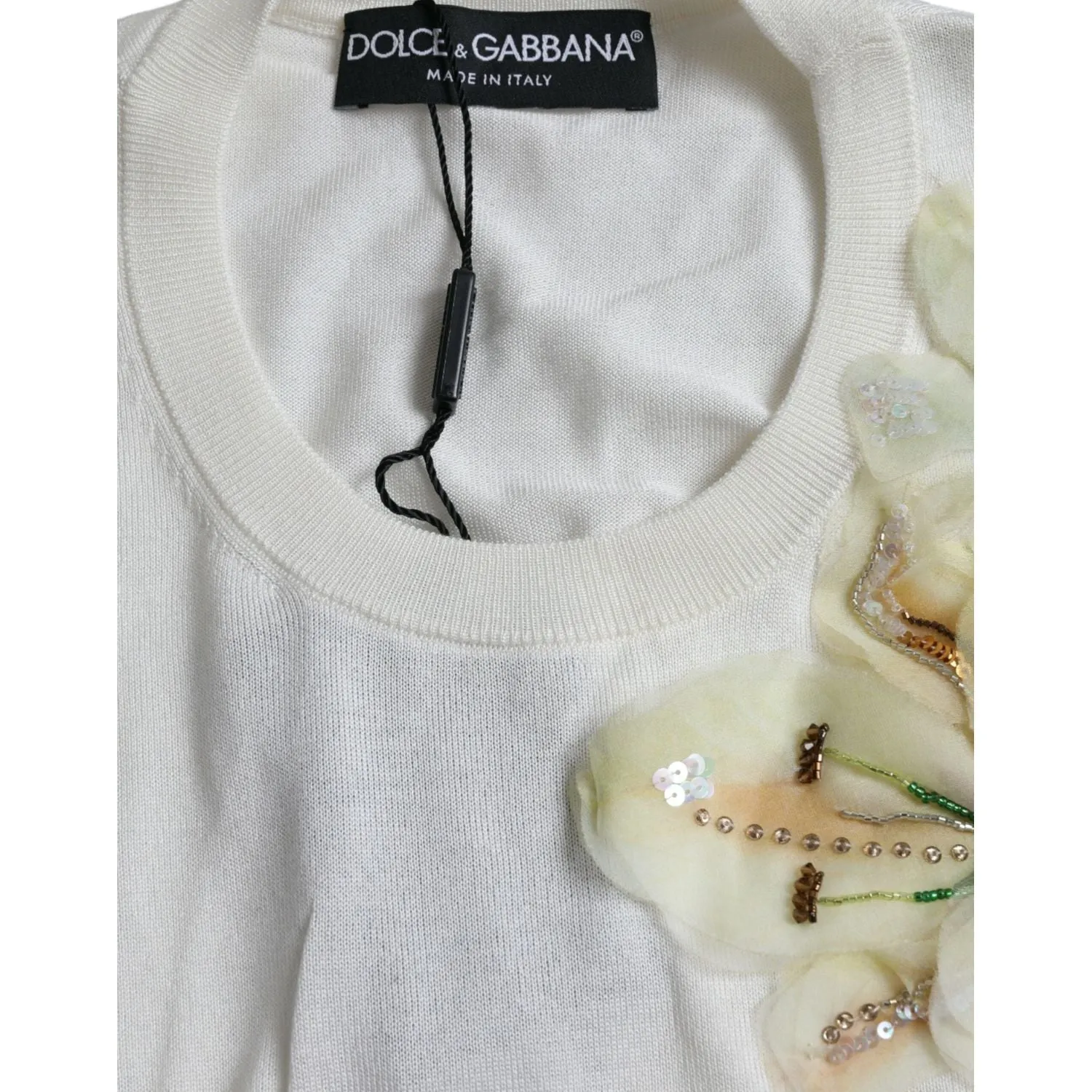 Dolce & Gabbana Silk Floral Applique Pullover Sweater