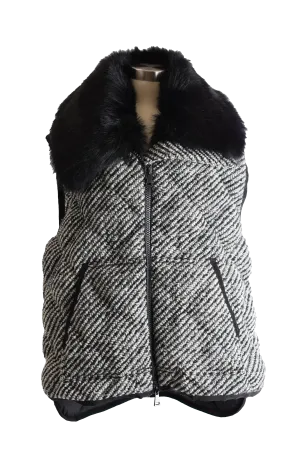 Eleagnus Tweed Wool Down Vest W/ Fur Collar