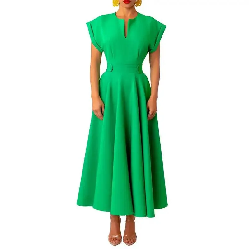 Elegance Retro Style V-neck Sleeve Waist-tight Dress