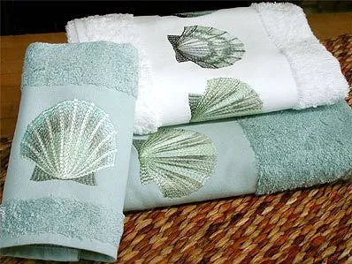 Embroidered Sea Scallop Towels