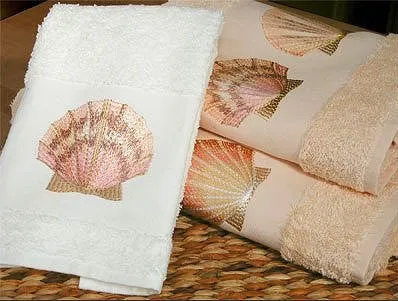 Embroidered Sea Scallop Towels