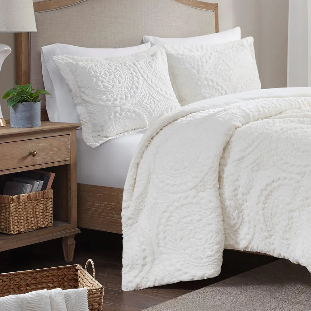 Embroidery Fur Duvet Cover Set, Full/Queen