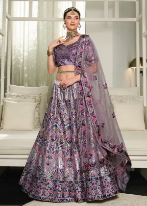 Festive Purple Sequins Embroidered Wedding Trendy Lehenga