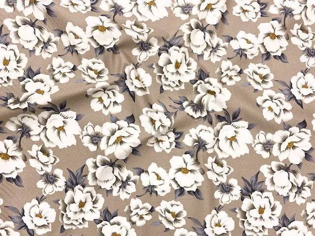 Flowery Beige  - Stretch Cotton