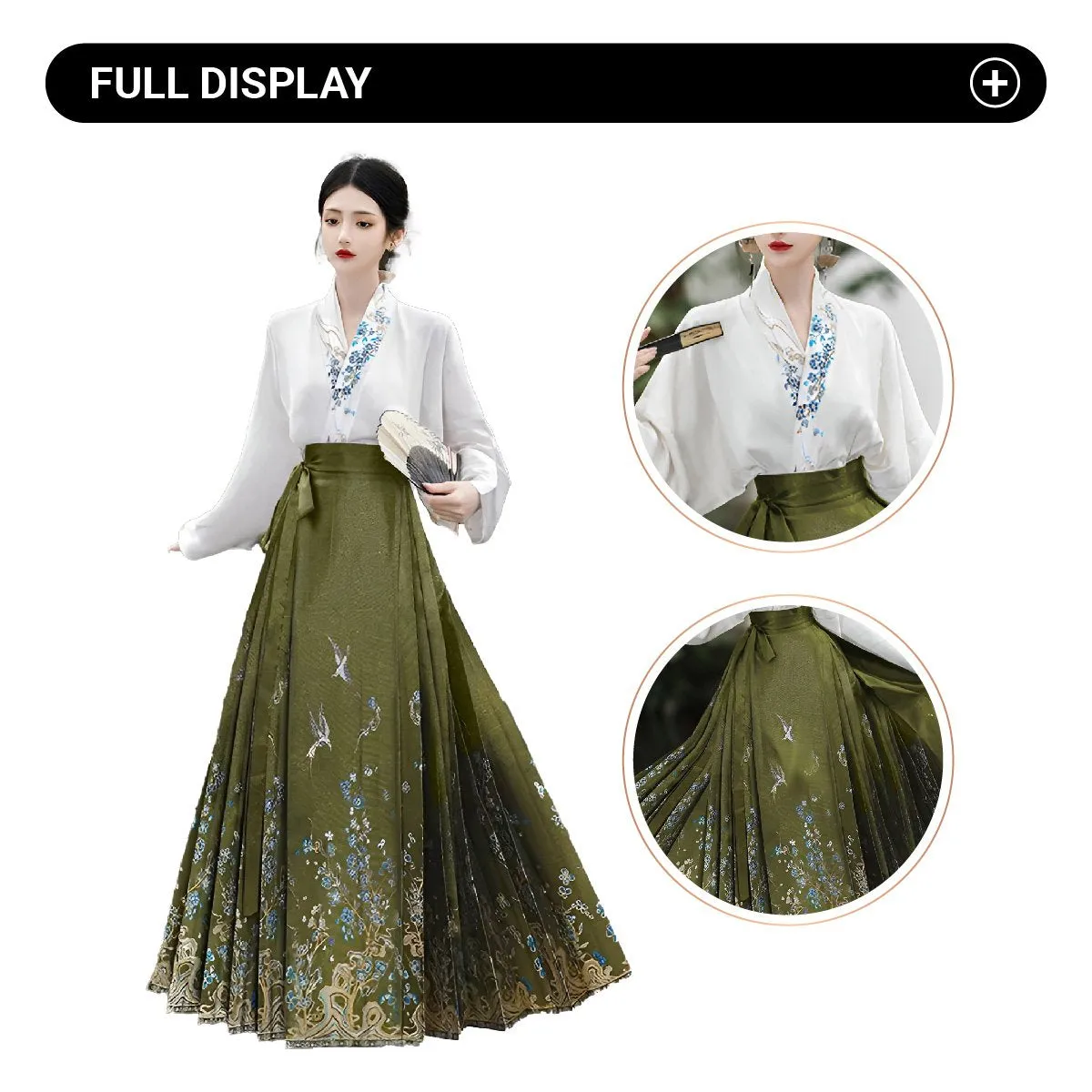 Fresh Bean Green Chinese Style  Horse Face Skirt Set