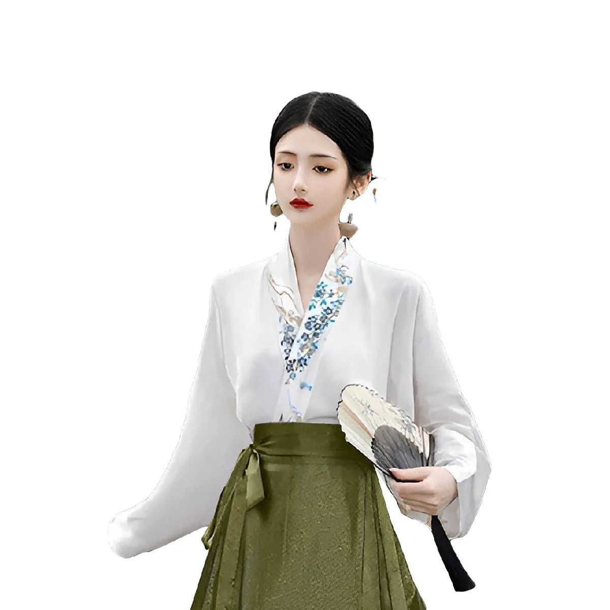 Fresh Bean Green Chinese Style  Horse Face Skirt Set