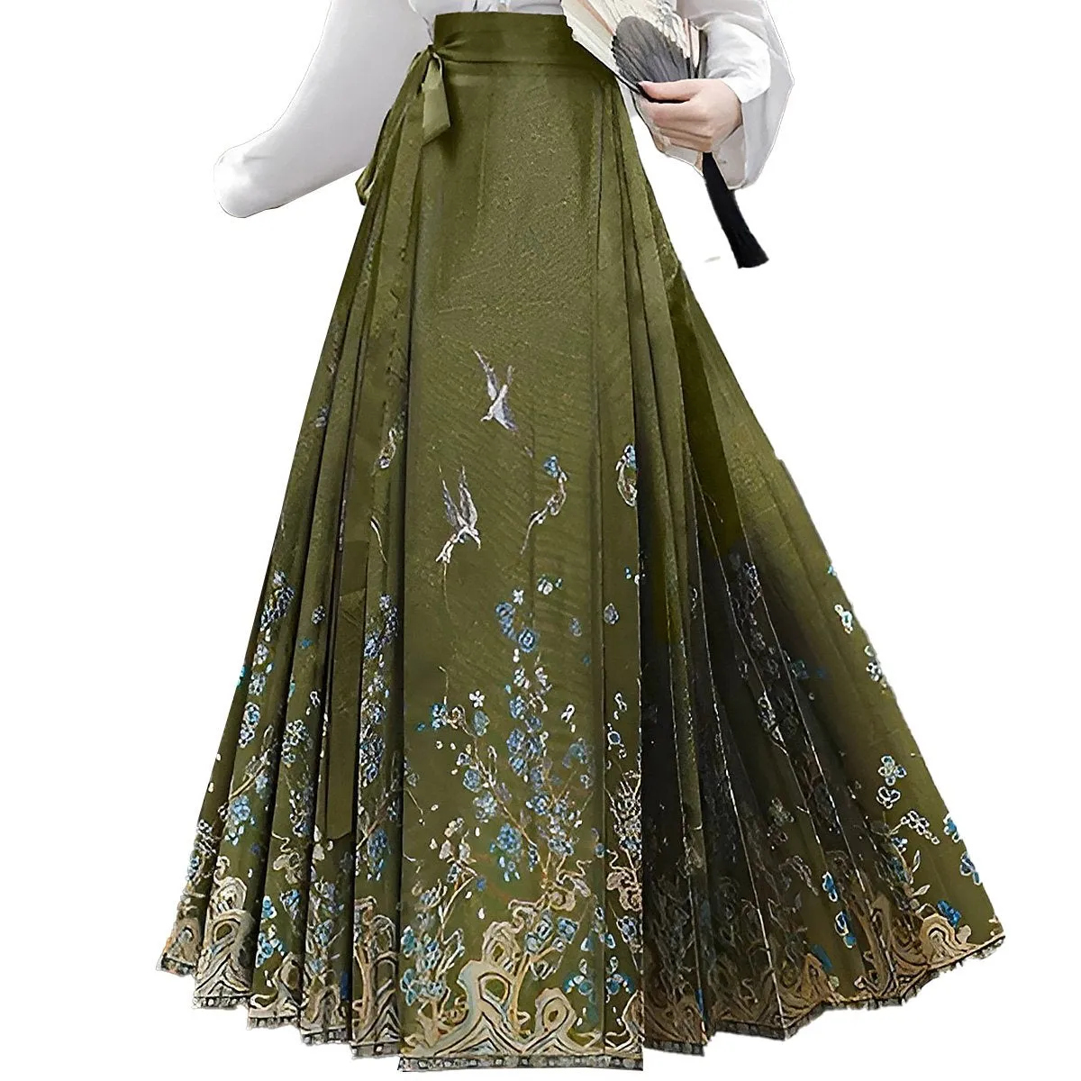 Fresh Bean Green Chinese Style  Horse Face Skirt Set