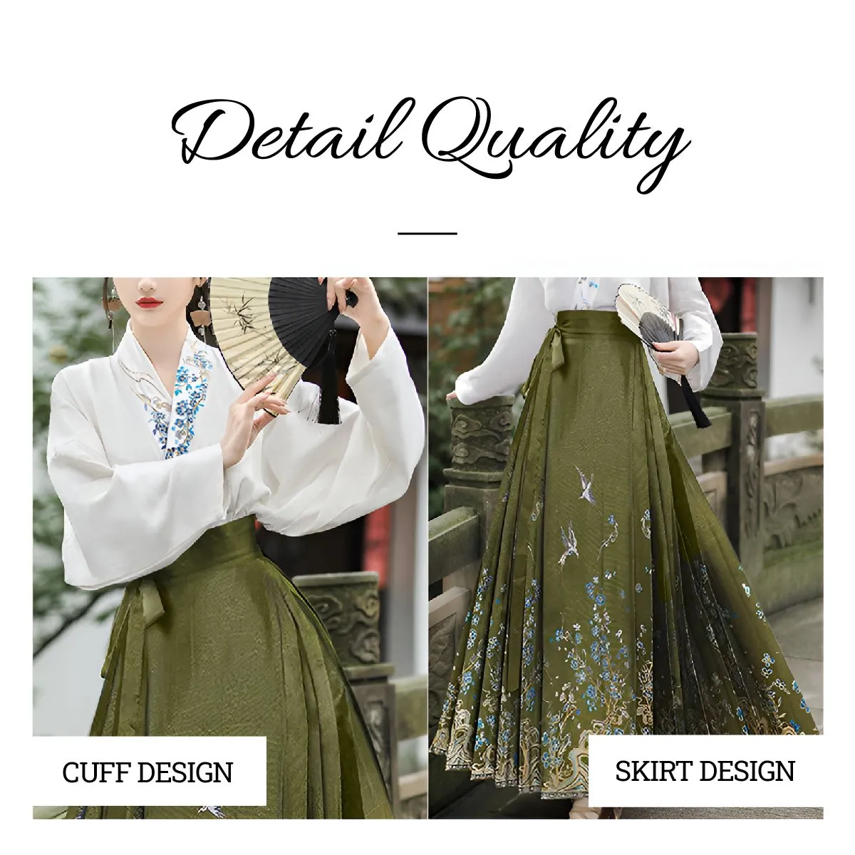 Fresh Bean Green Chinese Style  Horse Face Skirt Set