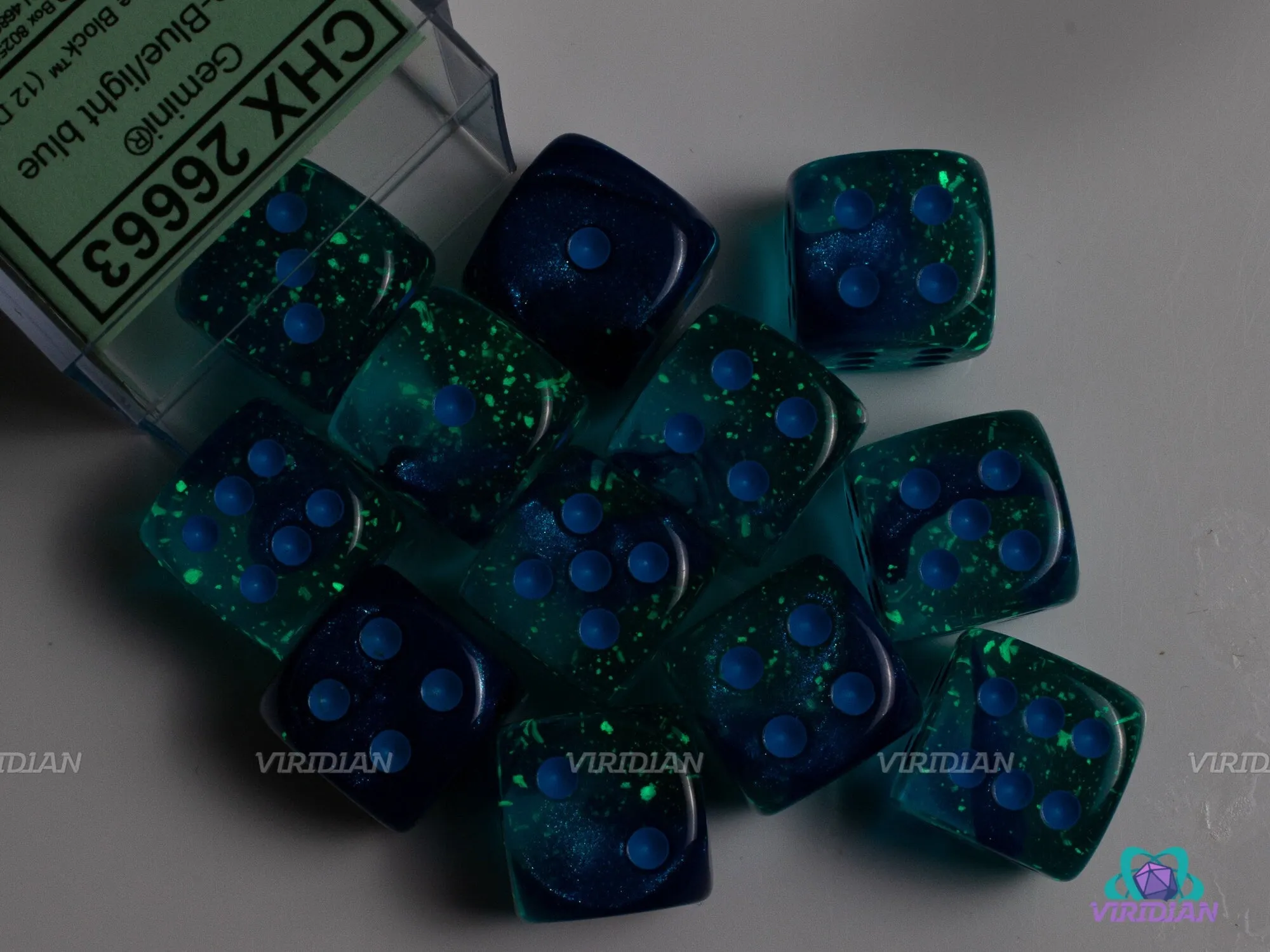 Gemini Blue & Light Blue Luminary | D6 Block | Chessex Dice (12)