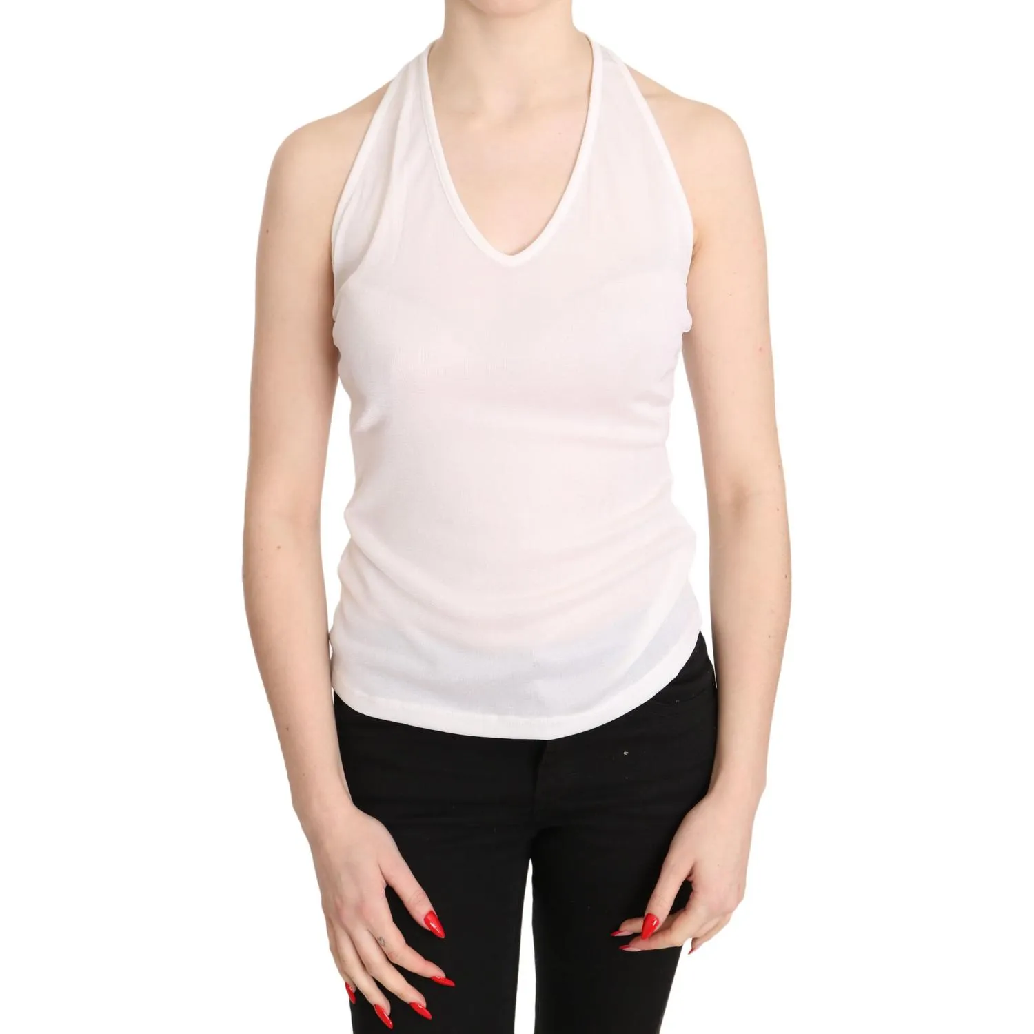 GF Ferre Elegant White Halter Casual Tank Top