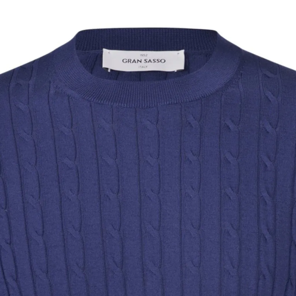 GRAN SASSO Cotton Cable Knit T Shirt NAVY