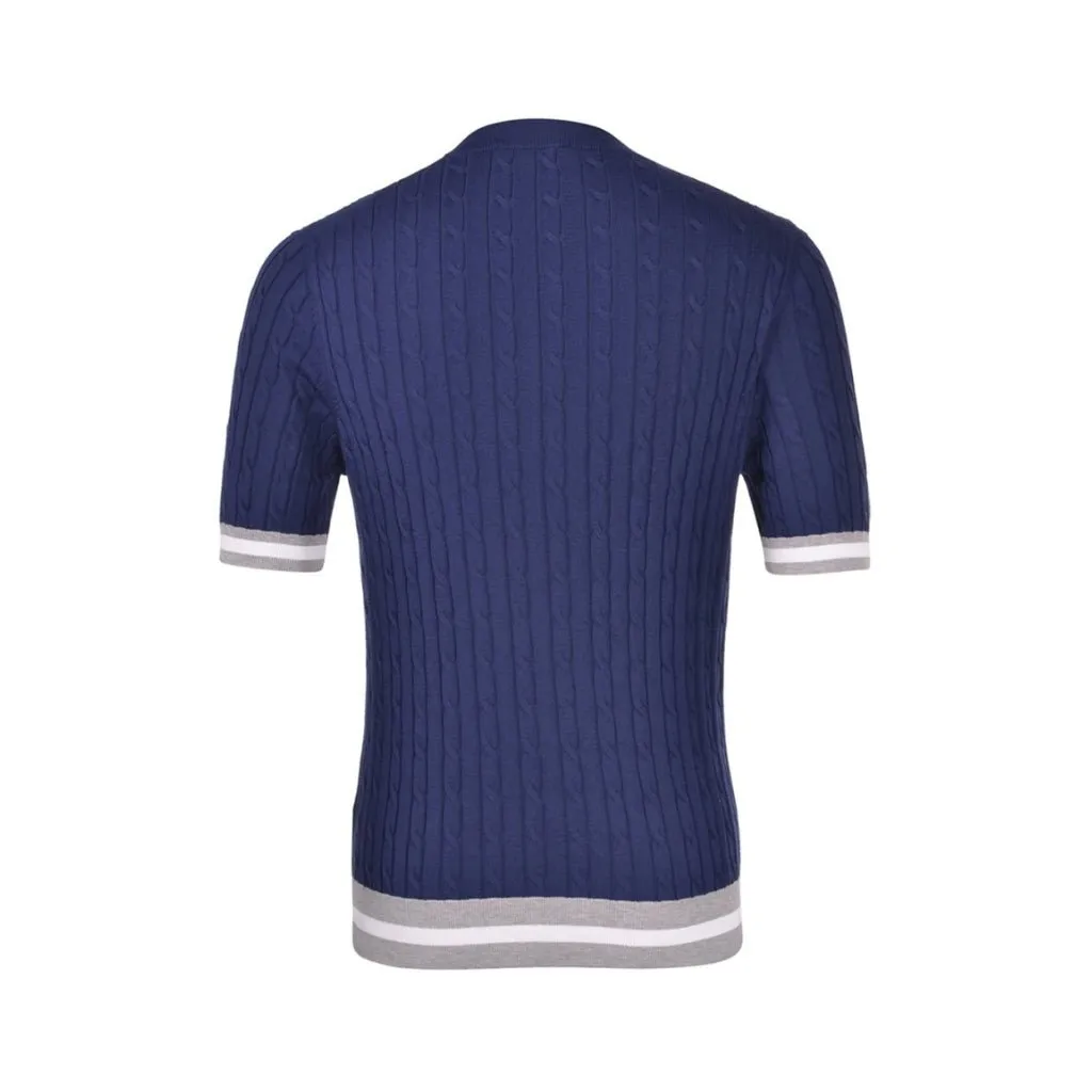 GRAN SASSO Cotton Cable Knit T Shirt NAVY