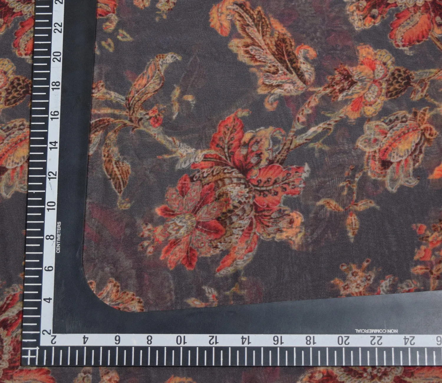 Grey Floral Digital Printed Organza Fabric