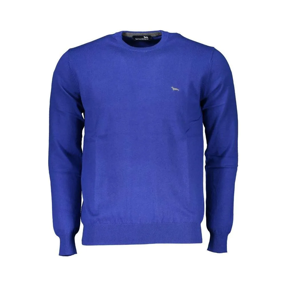 Harmont & Blaine Chic Blue Crew Neck Sweater with Embroidery